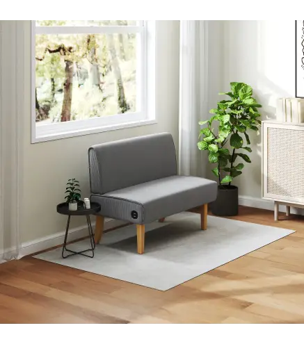 Sofá de 2 Plazas Tapizado en Pana con 2 Puertos USB 1 Puerto Tipo-C y Patas de Madera Carga 220 kg 110x60x85 cm Gris