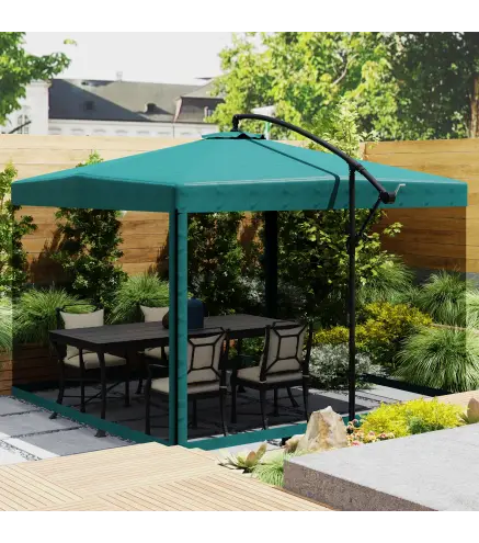 Sombrilla de Jardín Ø295 cm Parasol Excéntrico Inclinable con Mosquiteras Base Cruzada y Manivela Verde Oscuro