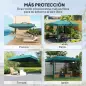 Sombrilla de Jardín Ø295 cm Parasol Excéntrico Inclinable con Mosquiteras Base Cruzada y Manivela Verde Oscuro