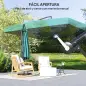 Sombrilla de Jardín Ø295 cm Parasol Excéntrico Inclinable con Mosquiteras Base Cruzada y Manivela Verde Oscuro