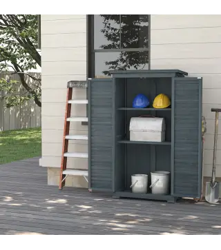 Cobertizo de Madera Caseta de Madera 0,31 m² 87x46,5x160 cm con 2 Puertas y 2 Estantes Interior Gris