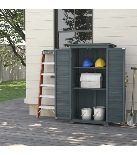 Cobertizo de Madera Caseta de Madera 0,31 m² 87x46,5x160 cm con 2 Puertas y 2 Estantes Interior Gris