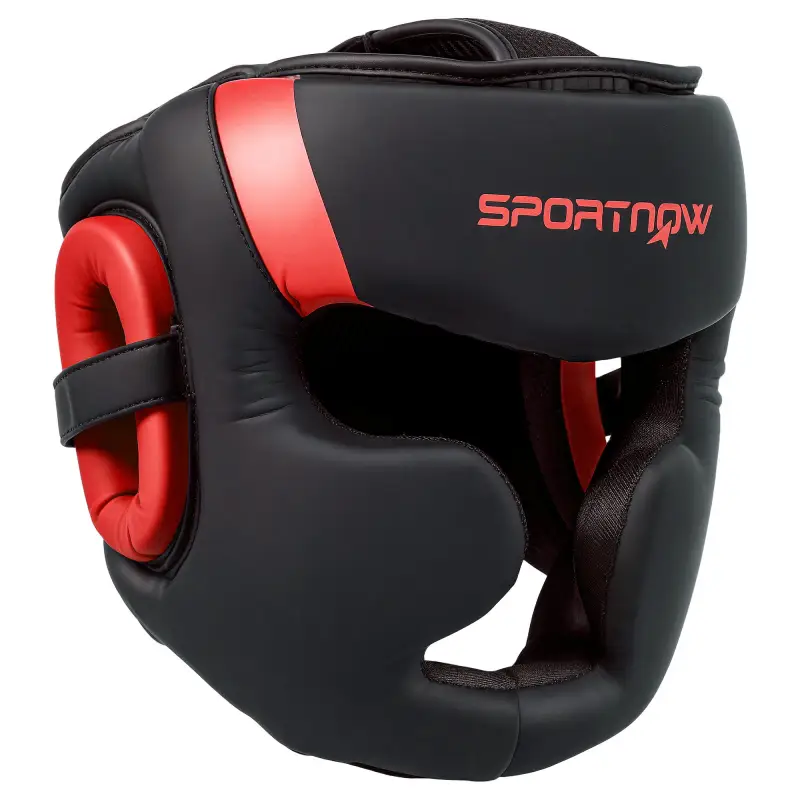 Casco de Boxeo Helmet MMA con Correa Ajustable para Grappling Sparring Artes Marciales Kickboxing Karate Rojo y Negro