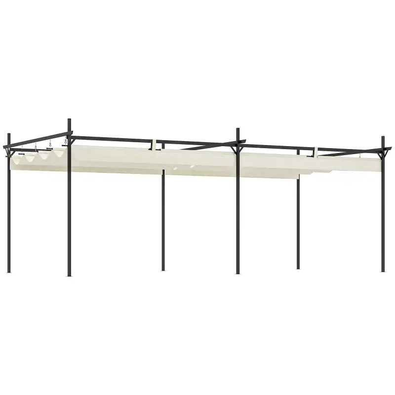 Pérgola con Techo Retráctil 6x3 m Cenador con Tela de Poliéster Anti-UV Resistente al Agua Crema