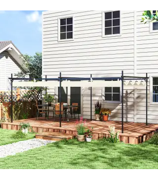 Pérgola con Techo Retráctil 6x3 m Cenador con Tela de Poliéster Anti-UV Resistente al Agua Crema