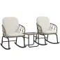 Conjunto de Muebles de Ratán de 3 Piezas con 1 Mesa de Centro 2 Mecedoras y Cojines para Jardín Crema y Beige Conjunto de Muebles de Ratán de 3 Piezas con 1 Mesa de Centro 2 Mecedoras y Cojines para Jardín Crema y Beige
