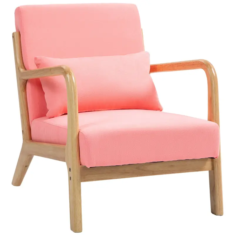 Butaca Nórdica Sillón de Salón Acolchado con Reposabrazos Cojín y Marco de Madera de Caucho 61x78x76 cm Rosa Butaca Nórdica Sillón de Salón Acolchado con Reposabrazos Cojín y Marco de Madera de Caucho 61x78x76 cm Rosa