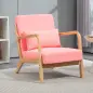 Butaca Nórdica Sillón de Salón Acolchado con Reposabrazos Cojín y Marco de Madera de Caucho 61x78x76 cm Rosa
