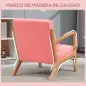 Butaca Nórdica Sillón de Salón Acolchado con Reposabrazos Cojín y Marco de Madera de Caucho 61x78x76 cm Rosa