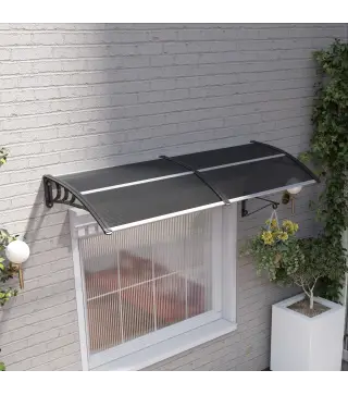 Marquesina de Protección contra Sol y Lluvia 196x75x23 cm con Cubierta de Policarbonato para Puertas y Ventanas Negro