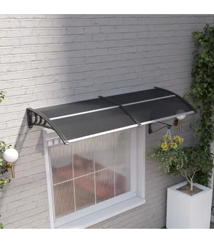 Marquesina de Protección contra Sol y Lluvia 196x75x23 cm con Cubierta de Policarbonato para Puertas y Ventanas Negro