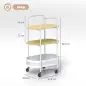 Carrito Auxiliar con Ruedas de 3 Niveles Carro de Almacenamiento con Cesta y Estantes 49,5x32,5x82,5 cm Blanco y Madera Natural