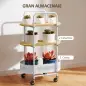 Carrito Auxiliar con Ruedas de 3 Niveles Carro de Almacenamiento con Cesta y Estantes 49,5x32,5x82,5 cm Blanco y Madera Natural