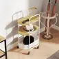 Carrito Auxiliar con Ruedas de 3 Niveles Carro de Almacenamiento con Cesta y Estantes 49,5x32,5x82,5 cm Blanco y Madera Natural
