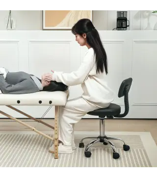 Taburete Giratorio con Respaldo y Ruedas Silla Ajustable para Salones de Belleza Estudio de Tatuajes 46x51x78-93 cm