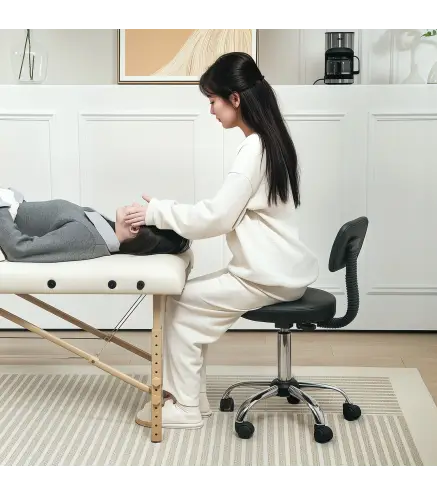 Taburete Giratorio con Respaldo y Ruedas Silla Ajustable para Salones de Belleza Estudio de Tatuajes 46x51x78-93 cm