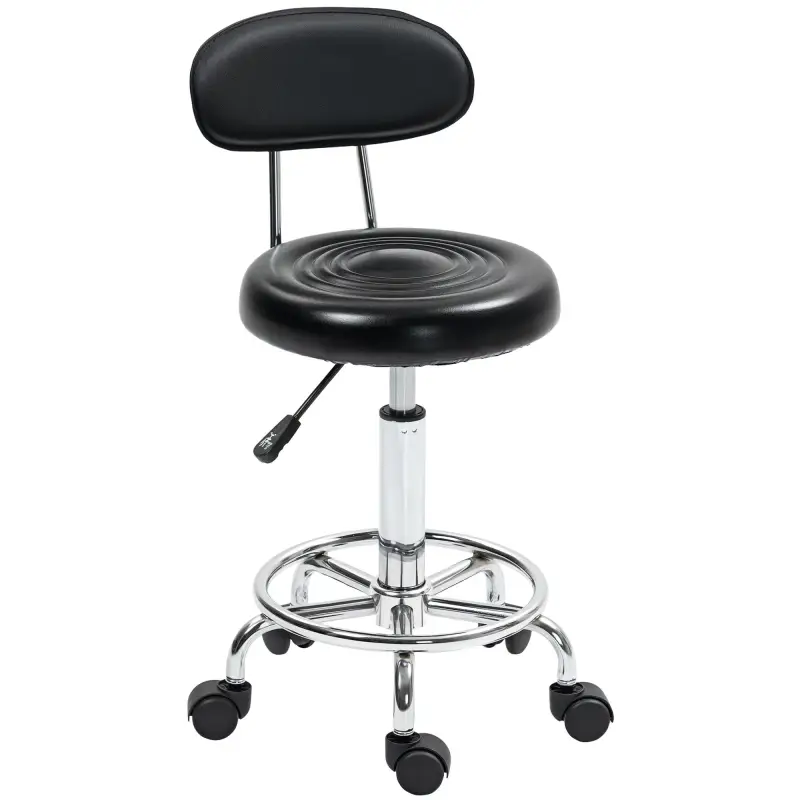 Taburete Giratorio con Respaldo y Ruedas Silla Ajustable para Salones de Belleza Estudio de Tatuajes 32x40x70-86cm Negro