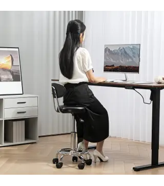 Taburete Giratorio con Respaldo y Ruedas Silla Ajustable para Salones de Belleza Estudio de Tatuajes 32x40x70-86cm Negro