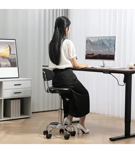 Taburete Giratorio con Respaldo y Ruedas Silla Ajustable para Salones de Belleza Estudio de Tatuajes 32x40x70-86cm Negro