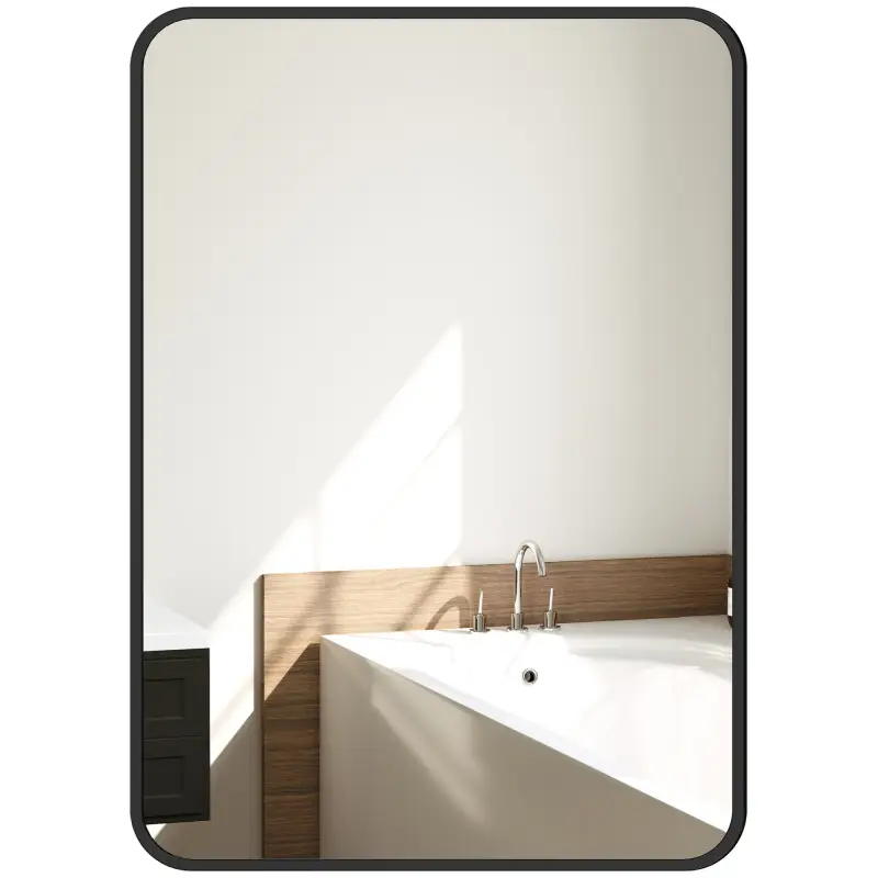 Espejo de Baño Rectangular con Marco Metálico Espejo Decorativo para Dormitorio Comedor o Entrada 50x70 cm Negro