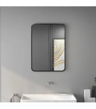Espejo de Baño Rectangular con Marco Metálico Espejo Decorativo para Dormitorio Comedor o Entrada 50x70 cm Negro
