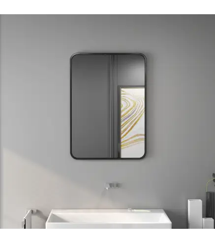Espejo de Baño Rectangular con Marco Metálico Espejo Decorativo para Dormitorio Comedor o Entrada 50x70 cm Negro