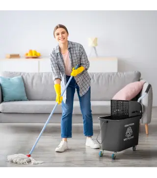 Cubo de Fregar 20L con Ruedas y Escurridor Cubo para Fregona con Separador de Agua 60x27x70,5 cm Negro