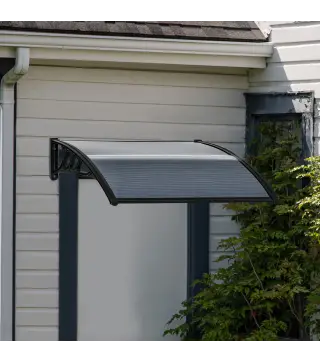 Marquesina de Protección contra Sol y Lluvia 100x75x23 cm con Cubierta de Policarbonato para Puertas y Ventanas Negro