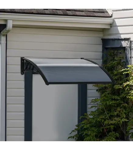 Marquesina de Protección contra Sol y Lluvia 100x75x23 cm con Cubierta de Policarbonato para Puertas y Ventanas Negro