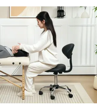 Taburete Giratorio con Respaldo y Ruedas Silla Ajustable para Salones de Belleza Estudio de Tatuajes 50x50x83-98cm Negro