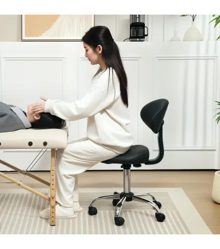 Taburete Giratorio con Respaldo y Ruedas Silla Ajustable para Salones de Belleza Estudio de Tatuajes 50x50x83-98cm Negro