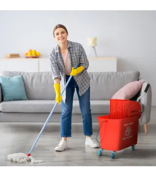Cubo de Fregar 20L con Ruedas y Escurridor Cubo para Fregona con Separador de Agua 60x27x70,5 cm Rojo