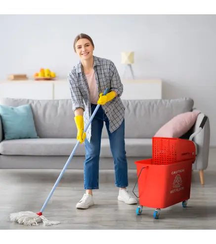 Cubo de Fregar 20L con Ruedas y Escurridor Cubo para Fregona con Separador de Agua 60x27x70,5 cm Rojo