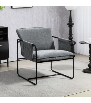 Butaca Moderna para Relax con Tapizado en Chenilla Estructura de Acero y Reposabrazos con Bolsillos 68x76x81 cm Gris