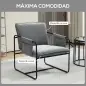 Butaca Moderna para Relax con Tapizado en Chenilla Estructura de Acero y Reposabrazos con Bolsillos 68x76x81 cm Gris