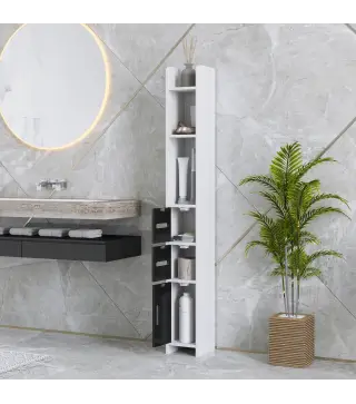 Columna de Baño con 3 Puertas y 3 Estantes Abiertos Armario de Baño Alto Estilo Moderno 15x17x120 cm Blanco y Negro