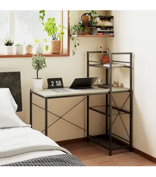 Escritorio de Estilo Industrial con Estantería Reversible Mesa de Estudio para Oficina Dormitorio 110x53x115,5 cm Roble