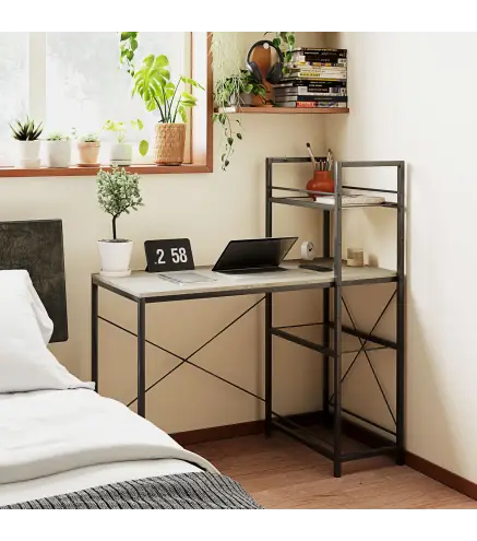 Escritorio de Estilo Industrial con Estantería Reversible Mesa de Estudio para Oficina Dormitorio 110x53x115,5 cm Roble