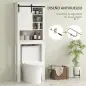 Mueble sobre Inodoro para el Baño con Puerta Corredera de Granero y 6 Compartimentos Estilo Rústico 67x25x172 cm Blanco