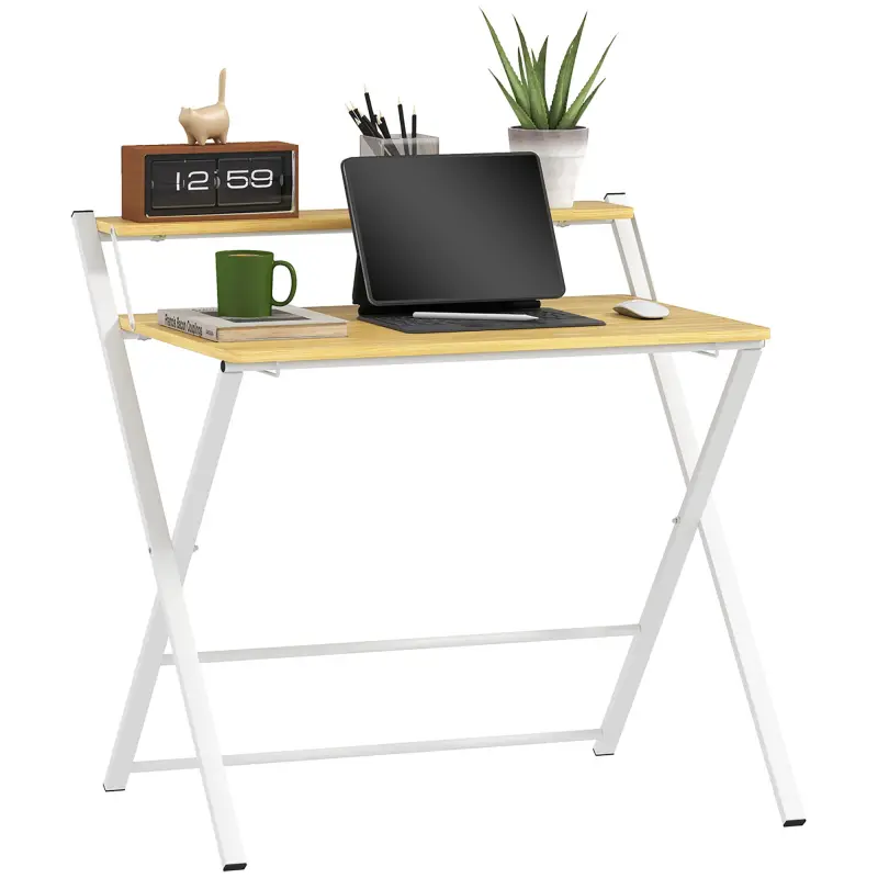 Escritorio Plegable con Estante Abierto Escritorio Pequeño para Estudio Hogar Oficina 86x66x82 cm Natural Escritorio Plegable con Estante Abierto Escritorio Pequeño para Estudio Hogar Oficina 86x66x82 cm Natural