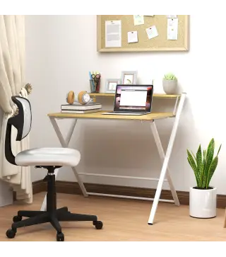 Escritorio Plegable con Estante Abierto Escritorio Pequeño para Estudio Hogar Oficina 86x66x82 cm Natural