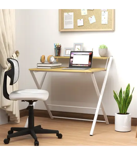 Escritorio Plegable con Estante Abierto Escritorio Pequeño para Estudio Hogar Oficina 86x66x82 cm Natural