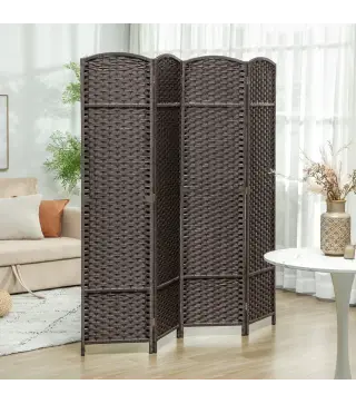 Biombo Separador de Ambientes de 4 Paneles Biombo Plegable 160x170 cm para Salón Dormitorio Oficina Marrón