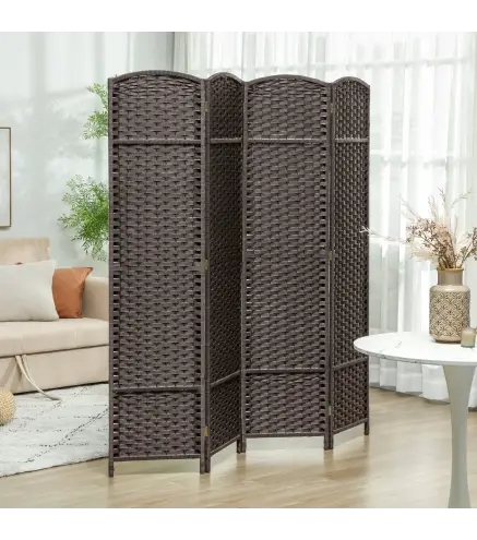 Biombo Separador de Ambientes de 4 Paneles Biombo Plegable 160x170 cm para Salón Dormitorio Oficina Marrón