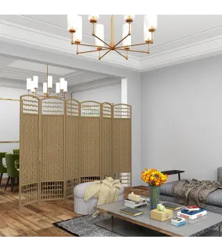 Biombo Separador de Ambientes de 6 Paneles Plegable de Cuerda de Papel 160x170cm Decoración para Dormitorio Natural