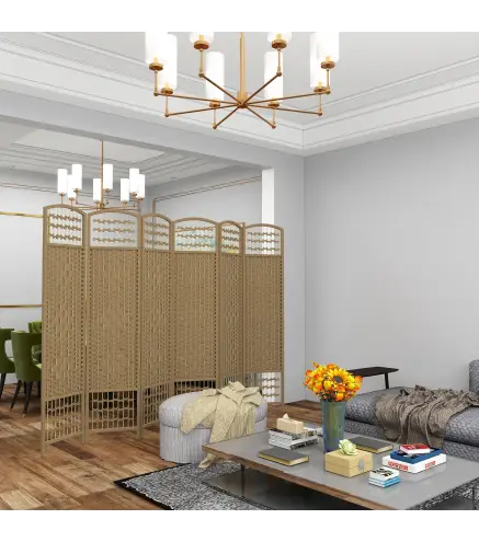Biombo Separador de Ambientes de 6 Paneles Plegable de Cuerda de Papel 160x170cm Decoración para Dormitorio Natural