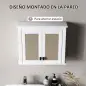 Armario de Pared para Baño Mueble de Baño Suspendido con 2 Puertas de Ratán PE Estante Ajustable 60x19,5x49,4 cm Blanco