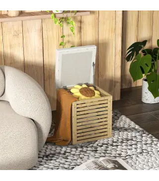 Baúl de Almacenaje para Dormitorio 54,7L con Asiento Desmontable Marco de Bambú 40x40x47 cm Gris y Natural