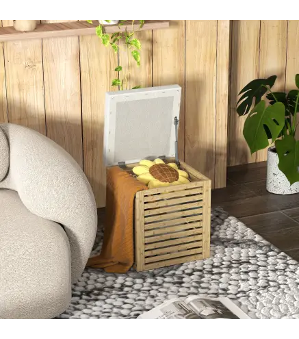 Baúl de Almacenaje para Dormitorio 54,7L con Asiento Desmontable Marco de Bambú 40x40x47 cm Gris y Natural