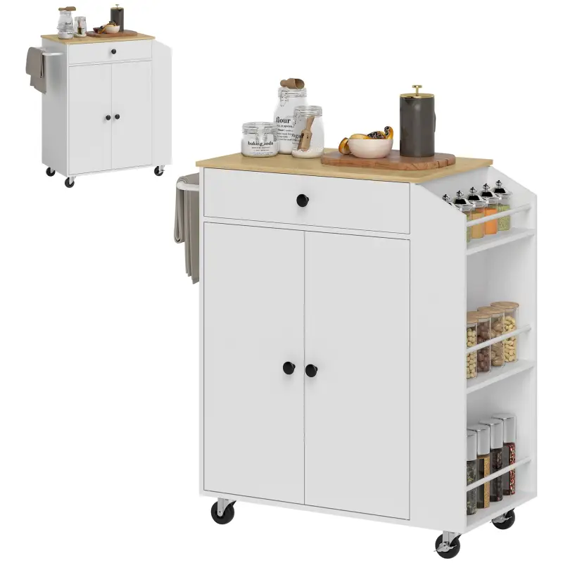 Isla de Cocina con 2 Puertas Cajón Especiero de 3 Niveles Toallero y Estante Ajustable 82x38x86,5 cm Blanco